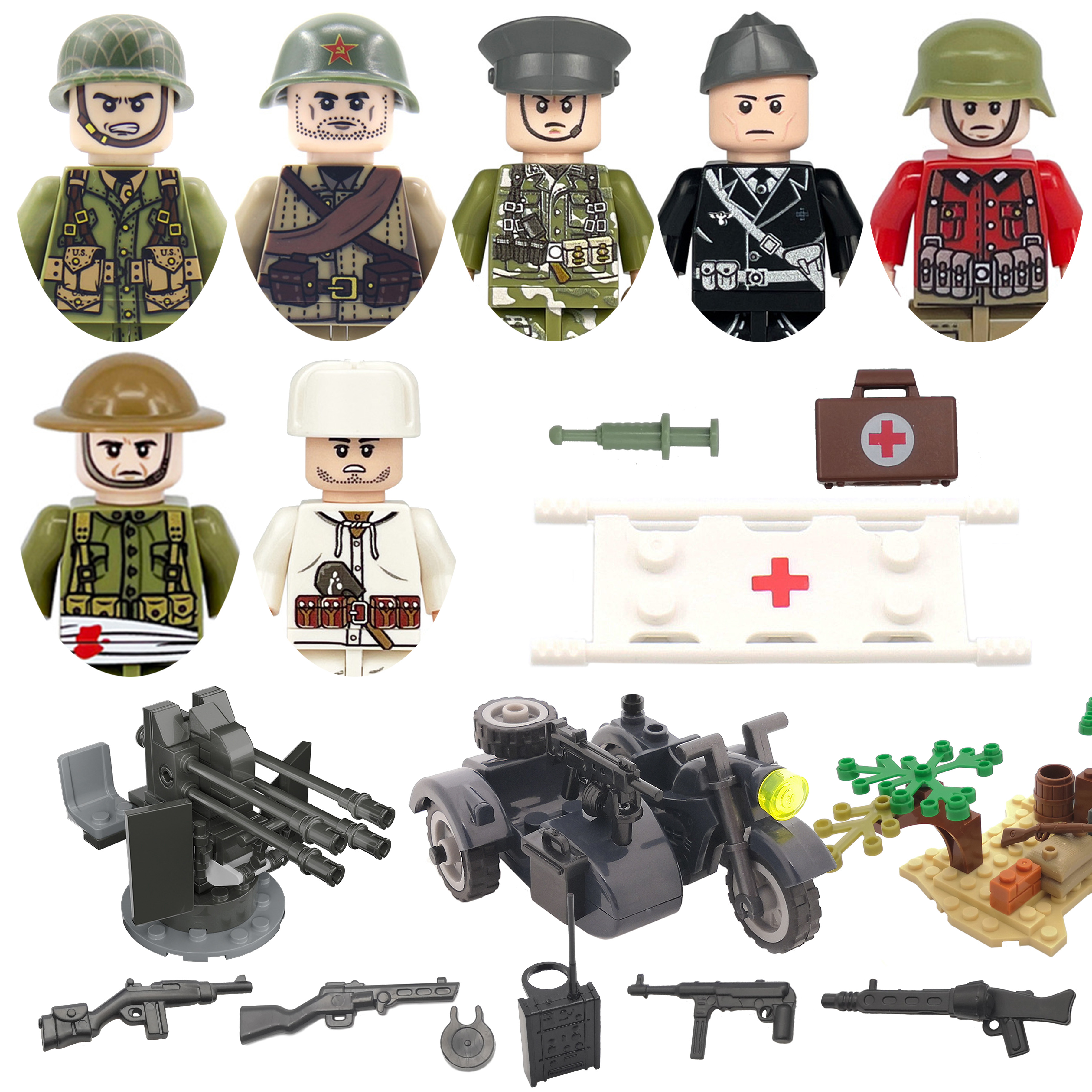 Lego Minifigure Holder - Конструктор DIY: Солдаты ВМВ, Мотоциклы, Военная